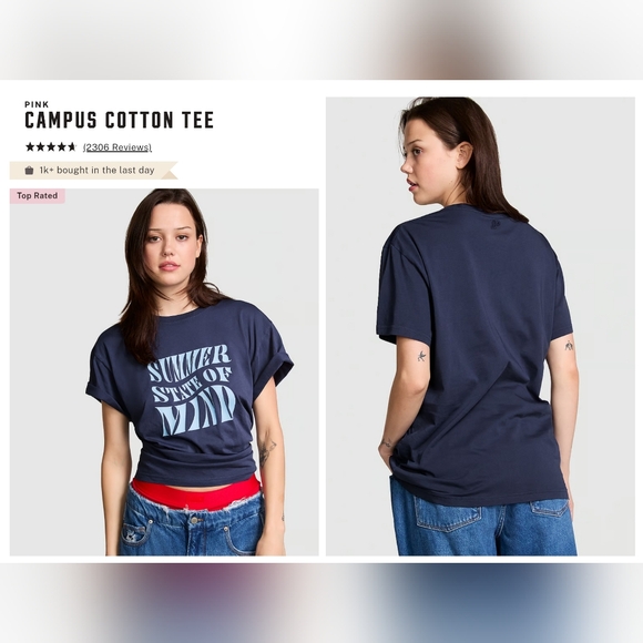 Victoria's secret pink NEW! campus cotton OVERSIZED short sleeve t-shirt - Picture 1 of 7